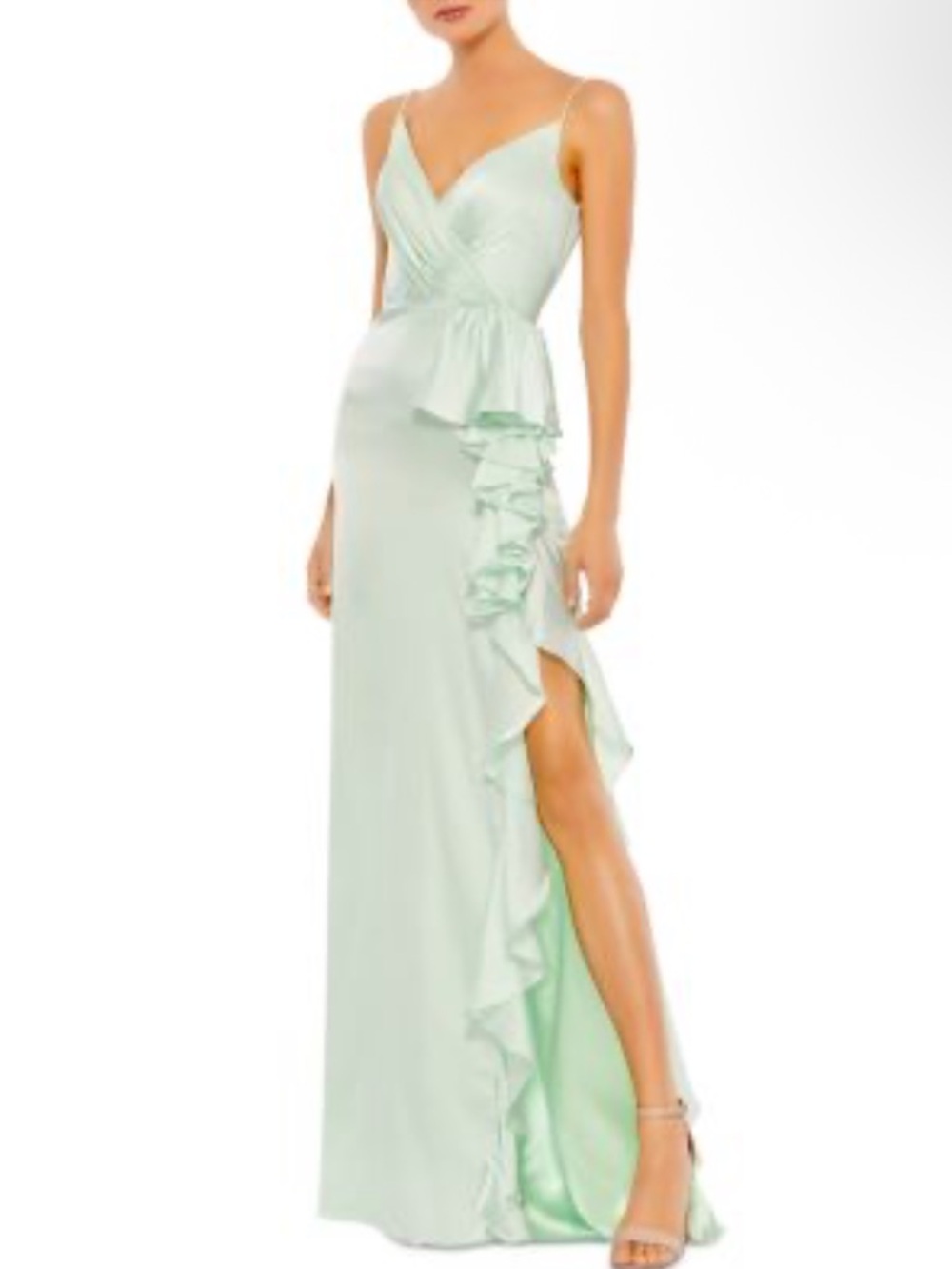 NWTMac Duggal Mint Green Ruffled Maxi Skirt with Side Slit-0